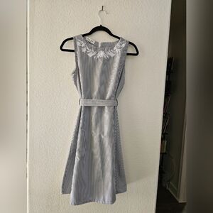 Elegant Striped Dress with Embroidered Detail